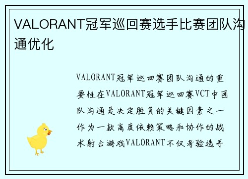 VALORANT冠军巡回赛选手比赛团队沟通优化