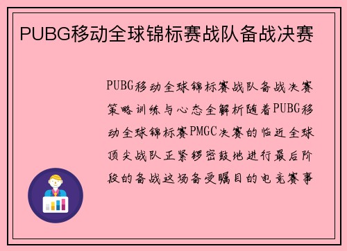 PUBG移动全球锦标赛战队备战决赛